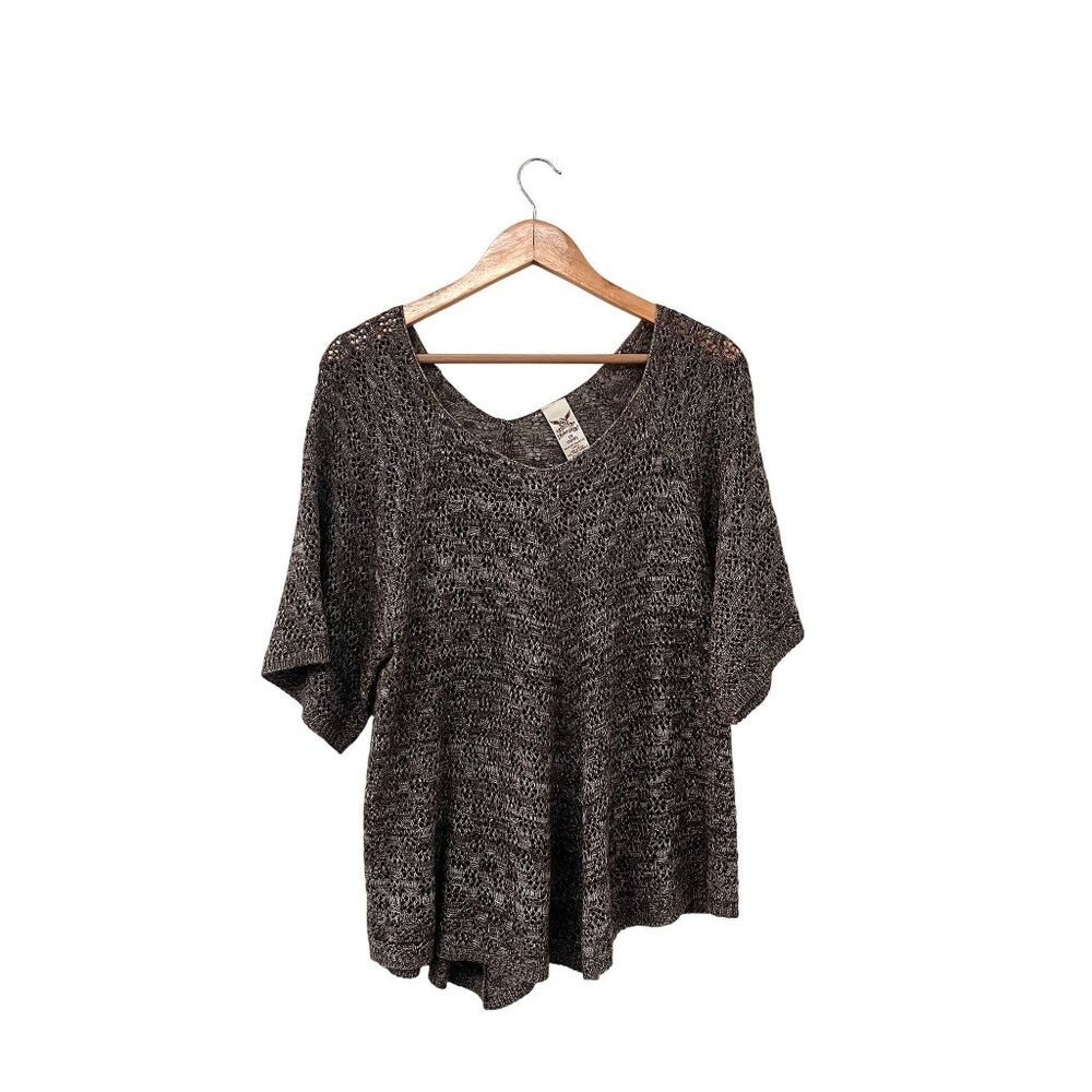 Faded Glory Women's Plus Size Versatile Brown Knit Short Sleeve Blouse 1X